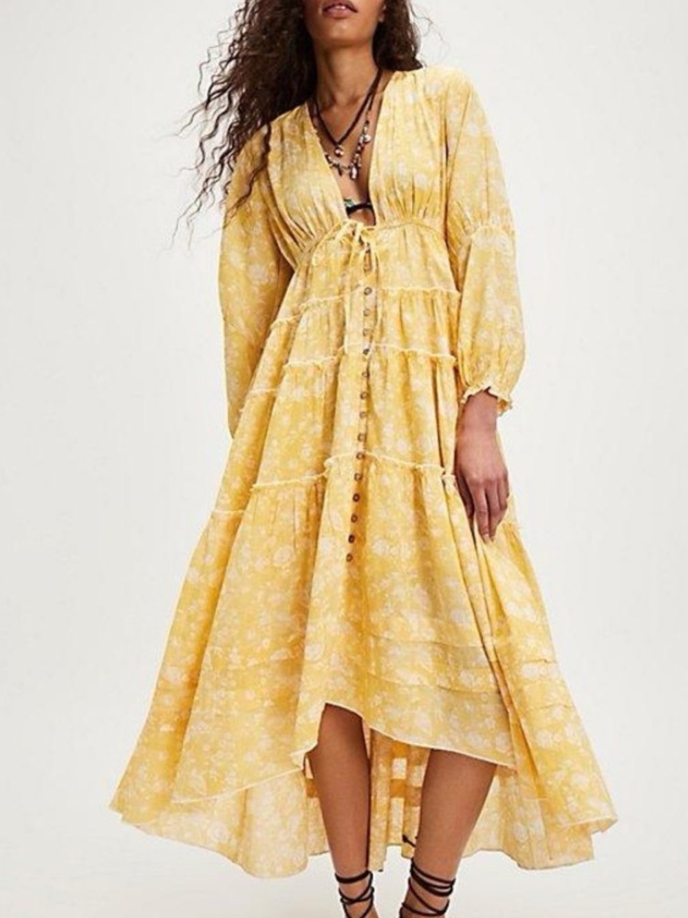 Free People Pappiet Midi Dress Sunshine  Yellow Size XL NWT - Picture 10 of 10